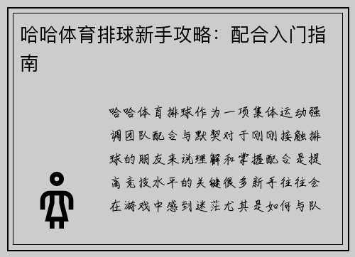 哈哈体育排球新手攻略：配合入门指南